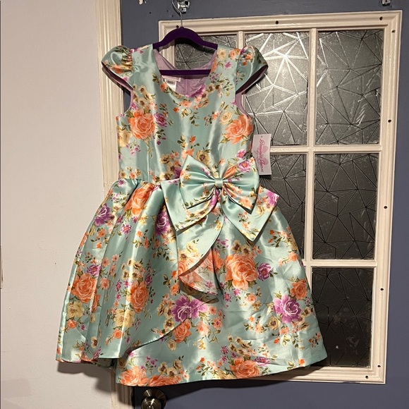 Bonnie Jean Other - Bonnie Jean Mint Floral Satin Dress with Bow size 14 girls NWT